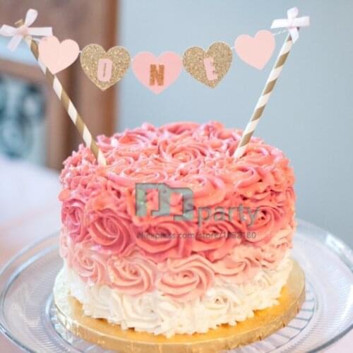 Pink and Gold ONE Cake Banner - first birthday Cake Banner -ONE Cake Banner Pink - shabby chic 1st Birthday- Gold and Pink Cake