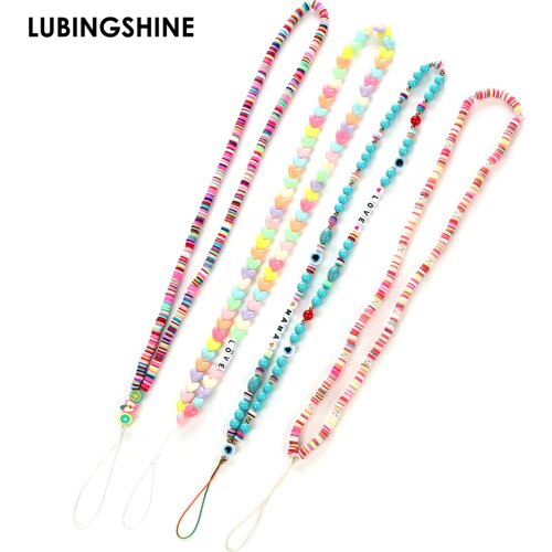 Heart Round Colorful Acrylic Beads Mobile Phone Chain Anti-lost Chains Lanyard for Girls Women Halter Neck Key Chain Gifts