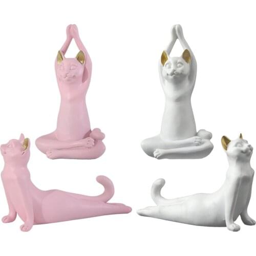 Yoga Cats Figurines Decoration Resin Shelf Bookcase Tabletop Decorative Statues Ornament Home Decor Housewarming Gift