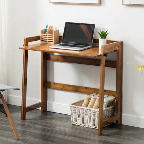 Bamboo wood home study desk reading desk simple height lifting folding office computer desk