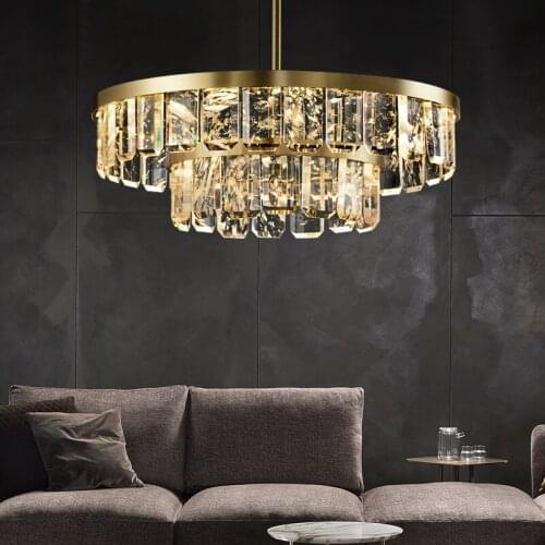 Light luxury copper crystal chandelier simple atmosphere living room dining room villa dining room lamp crystal post-modern lamp