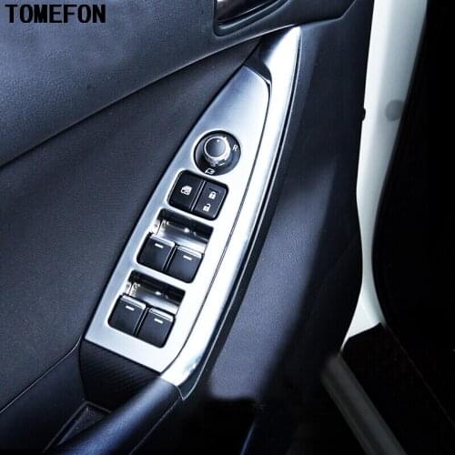 TOMEFON For Mazda 2 Demio DJ DL 2015 2016 ABS Pearl Chrome Interior Inner Door Window Switch Buttons panel Cover Trim 4pcs