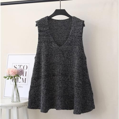 2021 Spring Autumn Women Knitted Sleeveless Sweater Female Loose Waistcoat Vest Ladies V-Neck Wild Pullover Jumpers Tops Q36