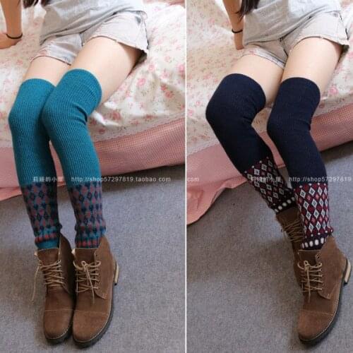 New Style Of Winter And Autumn Geometric Rhombus Knitted Legs Warmers Botas Calcetin Mujer Botas Bohemia Ballet Warmer 1pair