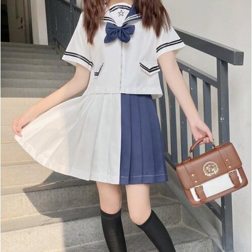 Japanese Girls Sailor Suit Women Navy Collar Top And Pleated Skirt 2-Piece Set 2021 Summer New Sweet Cute Girly Style Jk Uniform