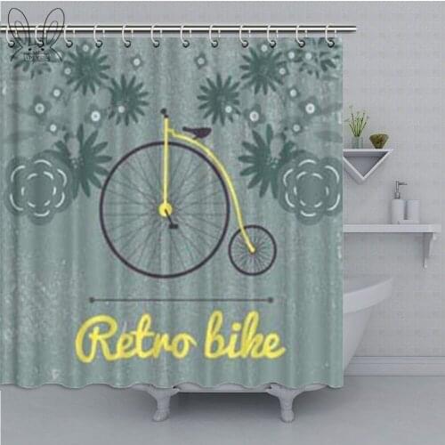 Vintage Bike Bathroom Curtain Cartoon Retro Bicycle Printed Waterproof Shower Curtain Polyester Fabric Bath Curtain Shower Sets