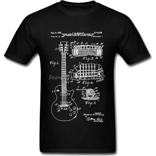 Patent Acoustic Electric Guitar Structure Mens Top T-shirts Theory Illustration Print Gift Tshirt Hip Hop Rock Strings Music