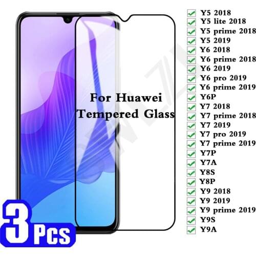 3/5Pcs Phone Screen Protector for Huawei Y9 2018 Y9A Y9S Y8P Y8S Y7 Pro 2019 Y7A Y7P Y6 Prime Y6P Y5 Lite Tempered Glass HD film