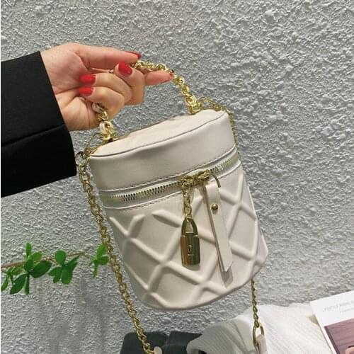 Lattice Tote Cylinder Bucket Bag 2021 Fashion New High-quality PU Leather Womens Designer Handbag Chain Bag