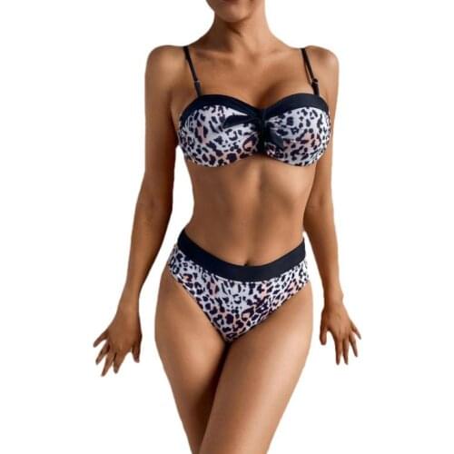 Ladies Summer Split Swimwear Set Adults Women Fashionable Leopard Print Sexy Backless Bikini Swimsuit for Travel Vacation