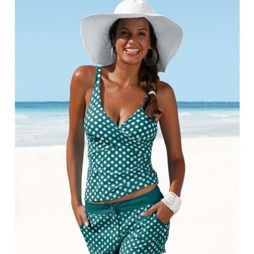 2021 Plus Size Swimwear Women Tankini Swimsuits High Waisted Bathing Suits Polka Dot Swimsuit Vintage Retro Bikini Set Beachwear