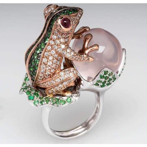 YOBEST Vintage Green Cubic Zirconia Frog Hold Crystal Rings for Women Boho Animal Engagement Ring Red Eyes Fashion Gothic