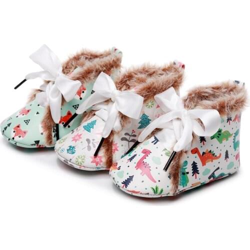 Winter Newborn Toddler Kid PU Leather Furry First Walkers Baby Boy Girl Soft Sole Crib Lace-Up Furry Shoes Pre Walkers