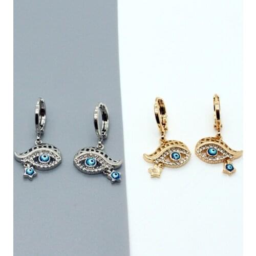 1Pair Turkish Eye Star Tassel Earrings For Women New Vintage Cute Zircon Hollow Eyelashes Hoop Earrings Ear Stud Jewelry E698-97