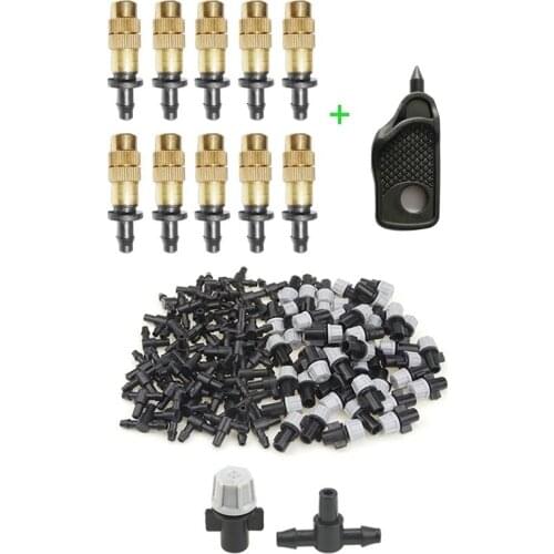 10x Adjustable Copper Spray Nozzle Garden Patio & 100Pcs Adjustable Atomization Dripper Atomization Connection Tee Joint