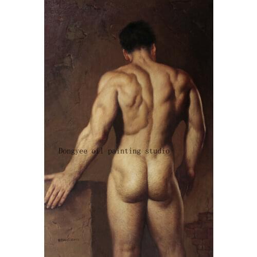 100%hand-painted Artwork nude male original oil painting on canvas portrait men signed 24"x36" 003