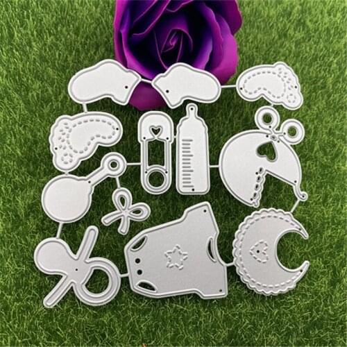 12 pieces of metal cutting molds for baby products sets, baby bottles, bib clothes, embossing knife molds for hand-dressing work