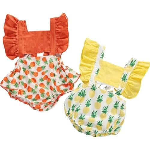 2020 New Baby Girl Clothes Summer Ruffles Fly Sleeve Bodysuit Cute Fruits Print Baby Girl Cotton Jumpsuit Baby Clothing 0-24M
