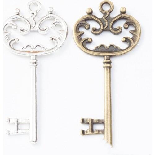 30pcs 69*31MM Antique Silver color bronze decorative key charms metal alloy pendants for bracelet necklace earring diy jewelry