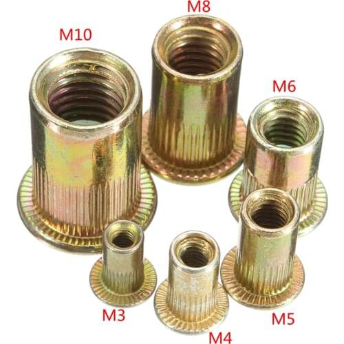 50/20pcs Carbon steel Rivet Nuts M4 M5 M6 M8 M10 M12 Flat Head Rivet Nuts Set Nuts Insert Reveting Multi Size Collocation