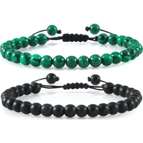 6mm Couples Distance Bracelet Natural Lava Tiger Eye Black Matte Healing Beads Adjustable Bangle Bracelets Jewelry For Women Men