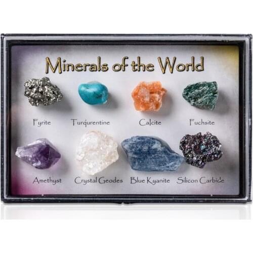 8Pcs Mixed Rough Crystal Tourmaline Natural Stone Mineral Ore Specimens Rock Collection with Box Decoration