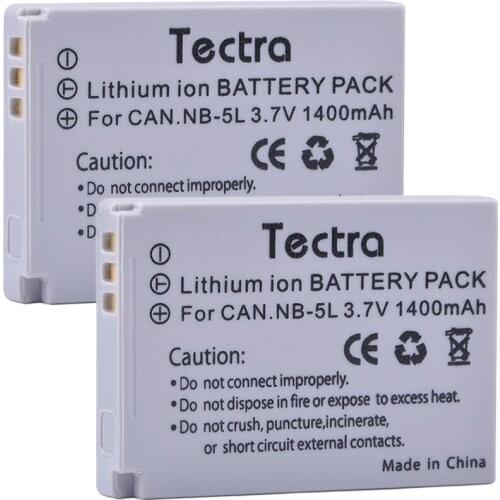 Tectra 2Pcs NB-5L NB5L Battery for Canon PowerShot S100 S110 SD700 SD800 SD900 SD990 SX200 SX210 SX220 SX230