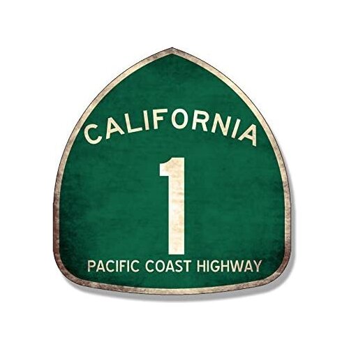 American Vinyl Vintage Pacific Coast Highway 1 Sign Shaped Sticker (PCH California Route)