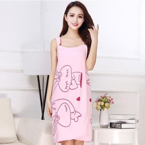 Newly Women Fast Drying Cartoon Printed Rabbit Wearable Bath Towel Shower Spa Wrap Body Beach Bathroom Bathrobe