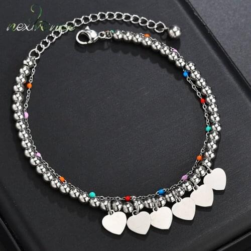 Nextvance Customized Letter Stainless Steel Heart Wedding Beads Bracelets Two Layers Hearts Adjustable Women Bracelets gifts