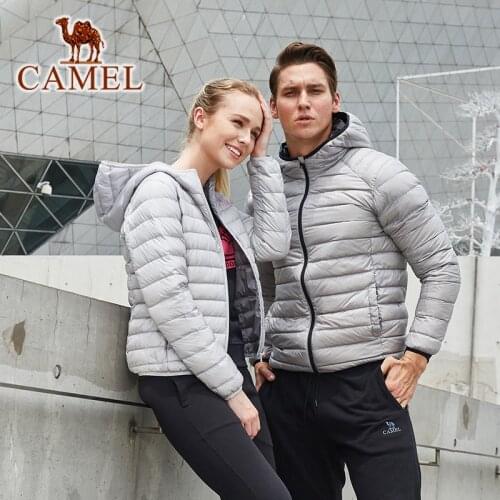 CAMEL Official Original Goose Down Jacket Coat Women Men Windproof Ultra Light Thin Hiking Outdoor Hooded Short Winter Jackets