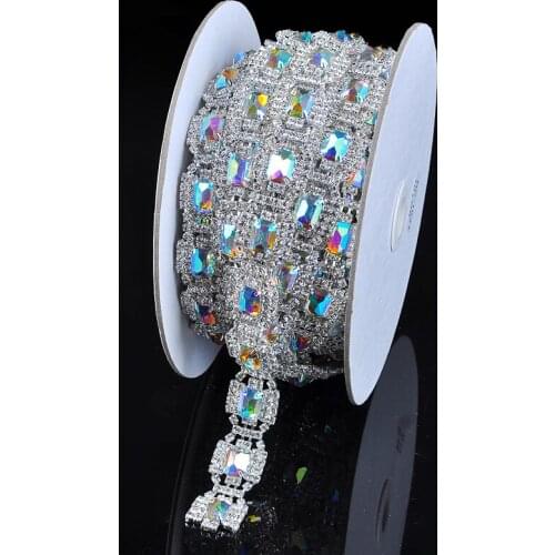 10Yards Crystal Rhinestone Trim AB Golden Silver Rose Gold Boutique Rhinestones Chain For Wedding Dress Free Shipping