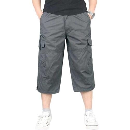 65% Dropshipping!!Hot sale mens cropped trousers solid color breathable pocket loose straight leg trousers