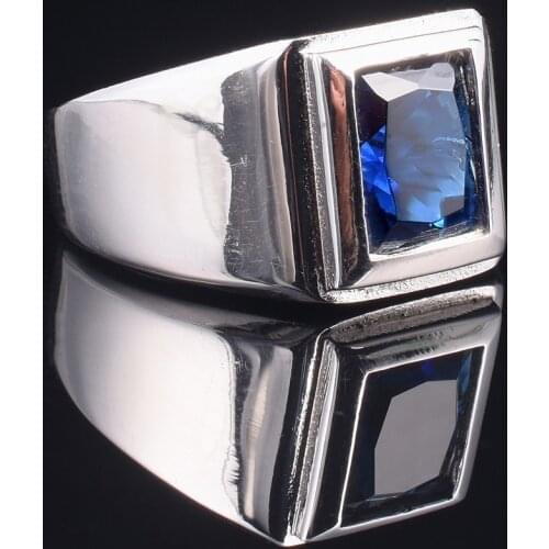 Classic 925 streling Silver 6ct Square Blue Sapphire Rings Eternal Cocktail Wedding ring for Men Wome jewelry boy Size 8-13