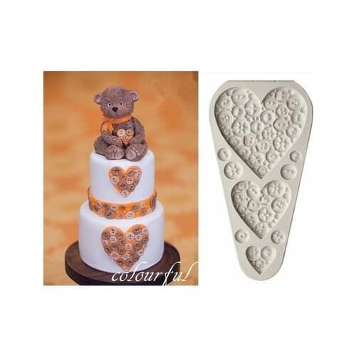 Heart Buttons Silicone Mold Fondant Molds Cake Kitchen Cozinha Cupcake Decorating Tools Molds Candies H793