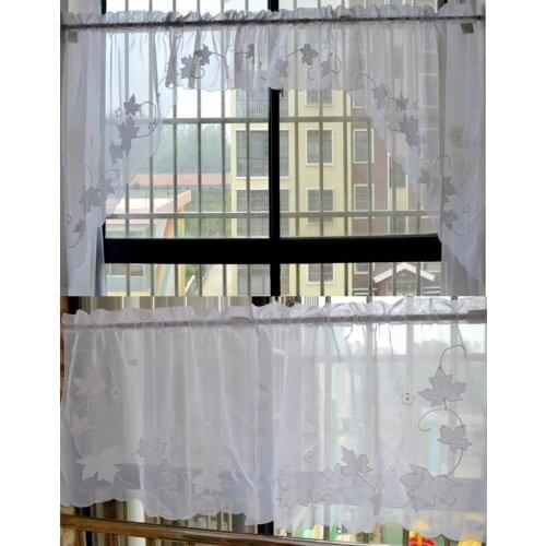 5 PCS/set Maple Leaf embroidered Kitchen Window Curtain Set L35" tiers valance swag rod pocket