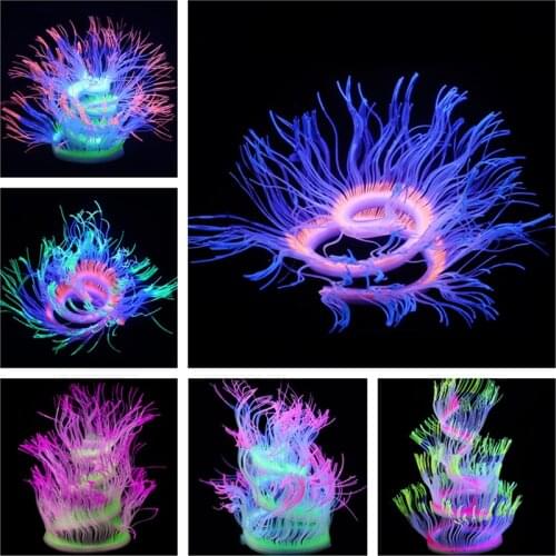 Beautiful Aquarium Coral Anemone Decoration Silicone Artificial Fish Tank Sea Anemone Ornament Decor Background Glowing In Light