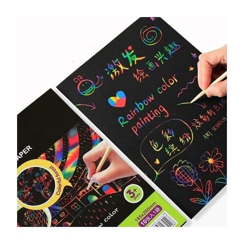 50 Sheets Creative Art Scratch Black Paper Notebook Graffiti Sketchbook Rainbow Color Sketch Book For School