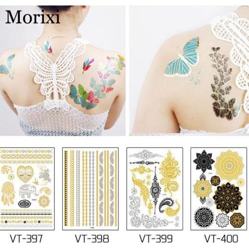 Summer Gold-stamped Tattoo Sticker for men women Chain Bracelet flower butterfly feather Waterproof fake Temporary Tattoo RA020