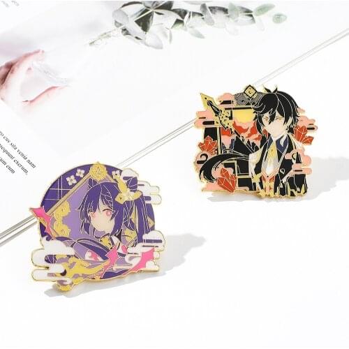Genshin Impact Morax Zhong Li Keqing Cosplay Cartoon Costume Props Metal Badge Pin Alloy Brooch Accessories