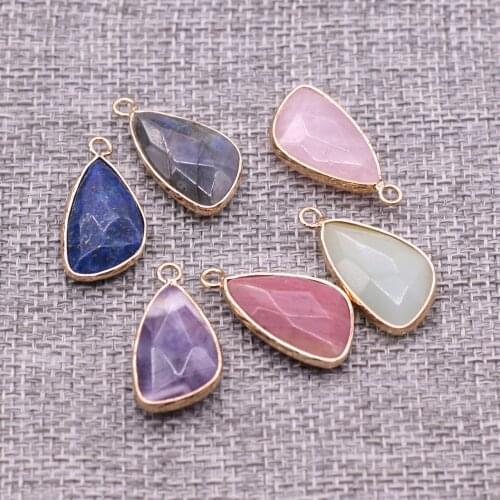 Fashion Drop Shape Charms Natural Stone Amethysts Quartz Pendant for Women DIY Necklace Earring Jewelry Making Size 14x26mm