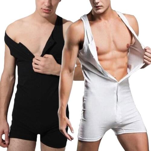 Men Sexy Solid Color One-piece Vest Tank Top Button-s Shorts Jumpsuit Bodysuit Vest Tank Top Button-s Shorts Jumpsuit Bodysuit