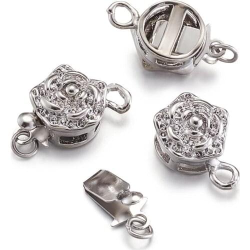 5 Set Platinum Tone Brass Box Clasps Flower Pinch Push Clasps for Jewelry Making Bracelet Necklace Findings 10x15mm