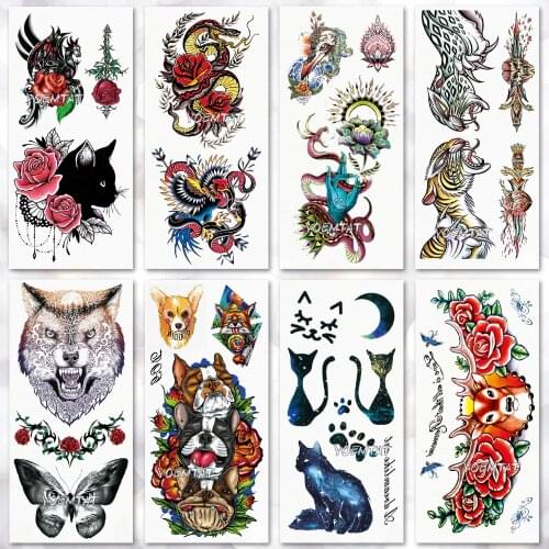 New Waterproof Temporary Tattoo Dog Cat Dragon Animal Pattern tatto flash tatoo fake tattoos for Woman Man