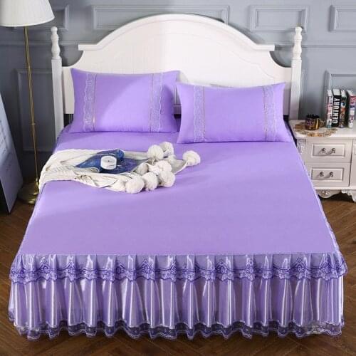 2020 new products Solid double lace lace Bed spread Fitted Sheet Pillowcases 2/3 pcs Luxury Princess bedding