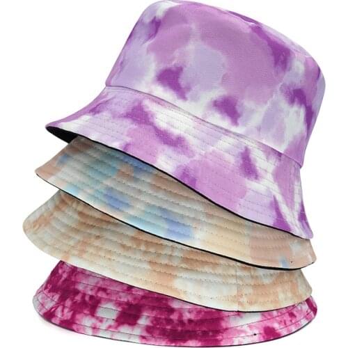 2021 New Casual Bucket Hat Tie-Dye Fishermen Hat Hip-Hop Street Hiking Hat Colored Reversible Sun Protection Hat Panama Bob Cap