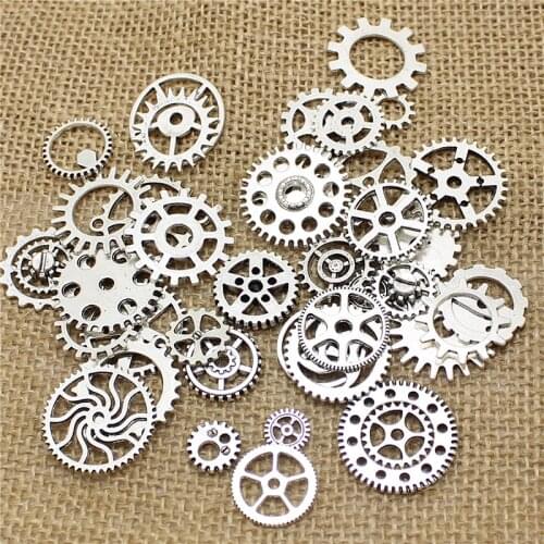 Wholesale Mix 50 pcs Vintage steampunk Charms Gear Pendant Antique Fit Bracelets necklace