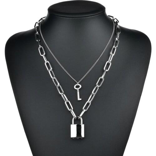 Punk Necklace Lock Key Pendant Couple Padlock Jewelry Fashion Accessories Gothic Necklace Women Statement Necklace Bijoux Femme