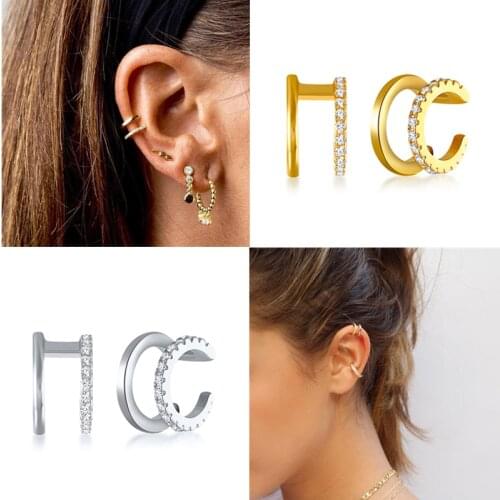 Pendientes Plata 925 Double Line Diamond 925 Sterling Silver Earrings For Women Clip Earring 2021 Trend Vintage Brincos kolczyki