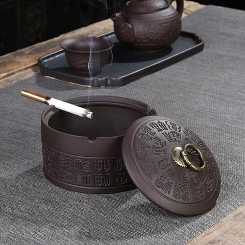 Purple Clay Ashtray Creative Office Hosehold Smoking Holder Ash Tray with Tray Suitable As Friend Gift Home Decor